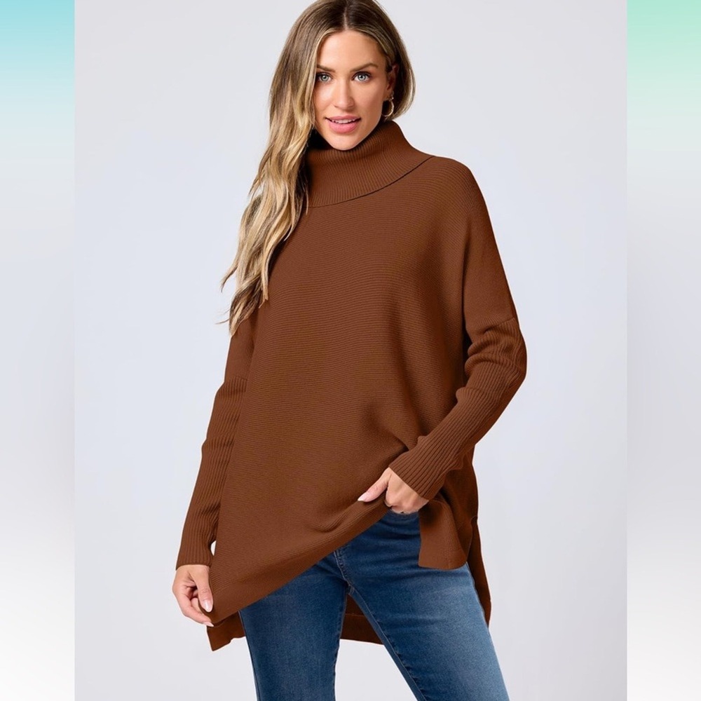 2025 Oversized Turtleneck Batwing Sleeve Casual Loose Knit Pullover Sweater S